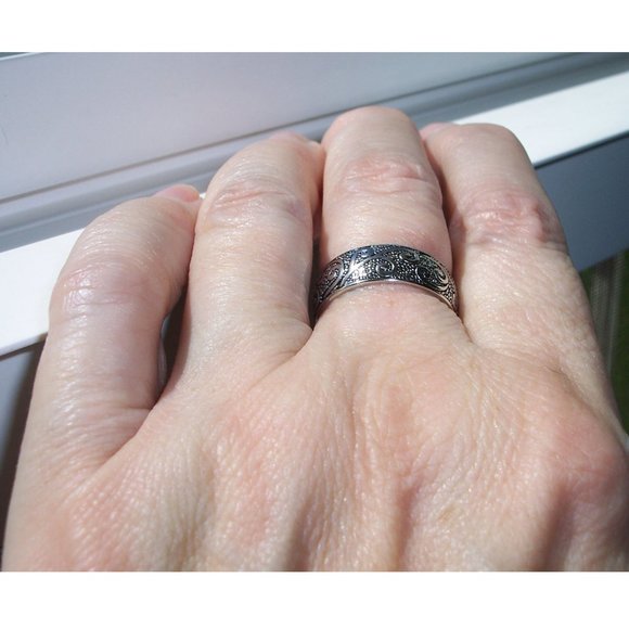 Scrolls Swirls Band Ring 6.5 mm Wide 925 Sterling Silver Women's Thumb Ring - Picture 5 of 14